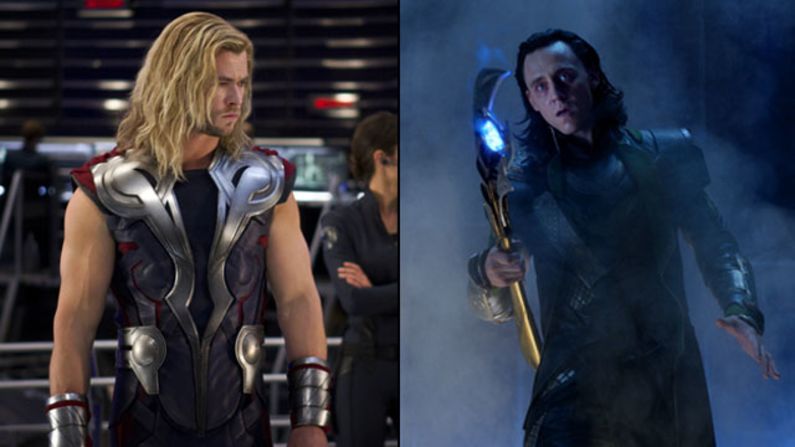 The good-vs.-evil brotherly battle between Marvel comics characters Thor (Chris Hemsworth), left, and Loki (Tom Hiddleston) was the core of "The Avengers." 