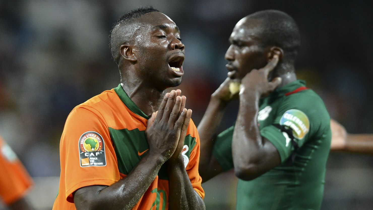 Zambia's Emmanuel Mayuka shows his frustration during his side's goalless draw with Burkina Faso.