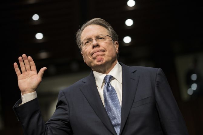 Wayne LaPierre, executive vice president of the National Rifle Association, is sworn in.