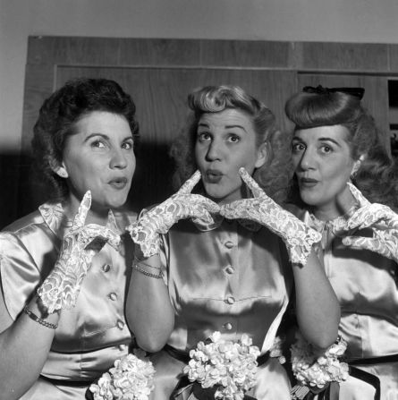 <a >Patty Andrews</a>, center, the last surviving member of the Andrews Sisters, died at her Northridge, California, home on January 30, her publicist Alan Eichler said. She was 94. Patty is seen in this 1948 photograph with her sisters Maxene, left, and Laverne.