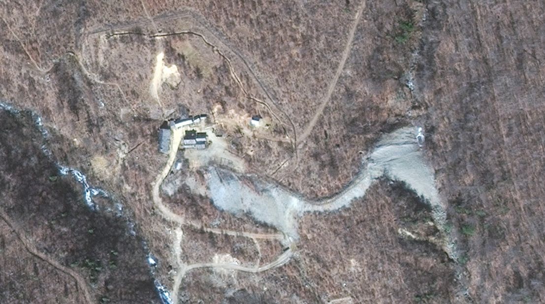 North Korea conducted its third nuclear test on February 12, 2013 -- the first under Kim Jong Un. The nuclear test site and water cooling plant are seen in this satellite image.