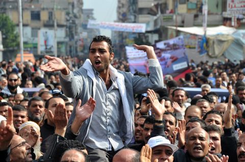 An Egyptian man takes part in a rally in Port Said on January 29. Protests in Port Said and nearby cities along the Suez Canal are symbolic because that region was among the first where the Mubarak regime lost control during the 2011 unrest, analysts say. 