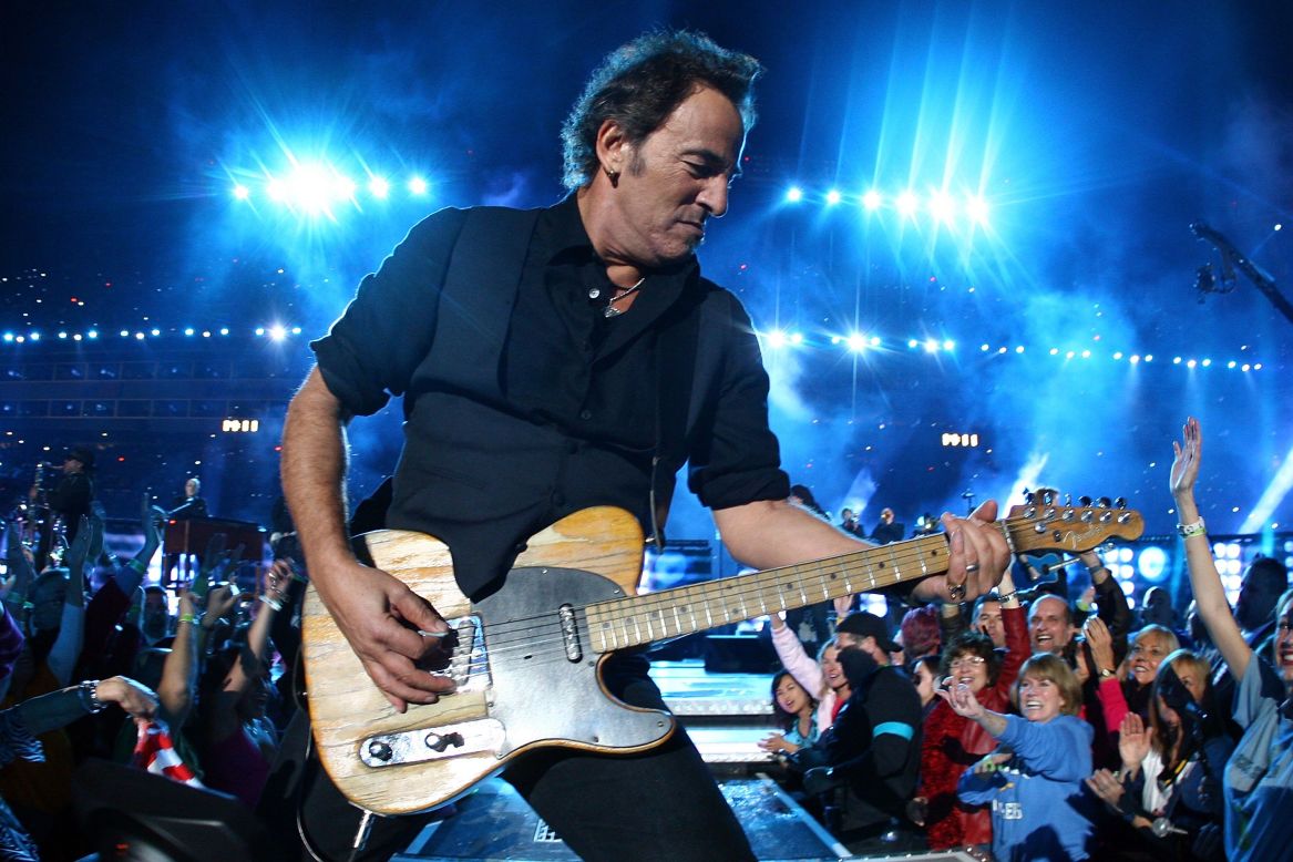 Bruce Springsteen and the E Street Band took the stage in 2009, the same year he released his 16th studio album, "Working on a Dream." He urged viewers to "put your chicken fingers down and turn the television set all the way up" before launching into hard-rocking hits such as "Born to Run" and "Tenth Avenue Freeze-Out."
