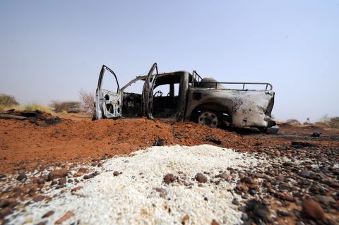 French air strikes destroyed this vehicle outside the northern Malian city of Gao.