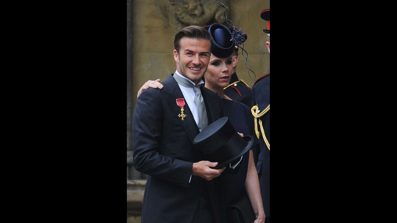 David and his wife, Victoria, arrive at the wedding of Prince William and Kate Middleton at Westminster Abbey in 2011.