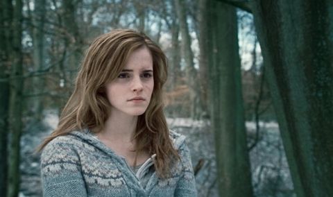 Emma Watson plays Hermione Granger in the 2010 film adaptation of "Harry Potter and the Deathly Hallows" by J.K. Rowling.