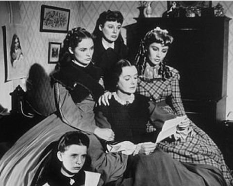 A still from the 1949 film adaptation of Louisa May Alcott's "Little Women." From left to right: Janet Leigh as Meg March, June Allyson as Jo March, Elizabeth Taylor as Amy Marsh and Mary Astor as Marmee.