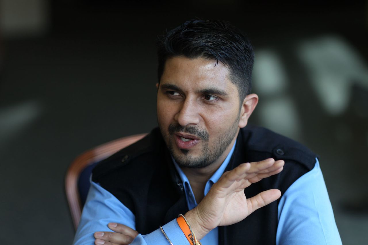 Amardeep Kaleka, the youngest son of Satwant Singh Kaleka, the Sikh Temple of Wisconsin president who was killed in a shooting, talks to a reporter at the event.