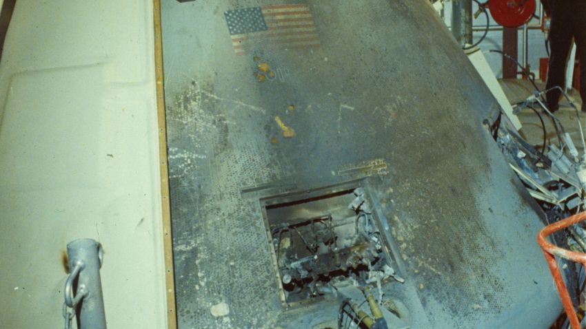 The remnants of the practice module for the aborted Apollo 1 mission at Cape Kennedy, Florida. Astronauts Virgil Grissom, Edward White and Roger Chaffee were killed when a fire swept through the oxygenated Command Module during a pre-flight test on January 27, 1967. 
