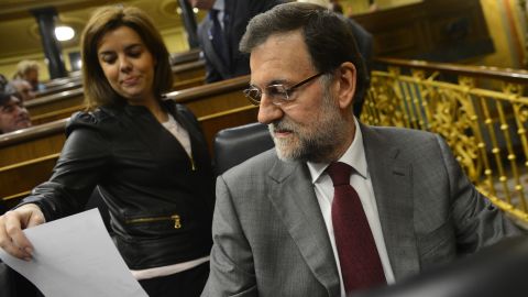 Spanish Prime Miniister Mariano Rajoy attends a Parliament session in Madrid on January 30, 2013.