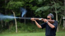 To back up President Barack Obama's statement that he goes skeet shooting regularly, which some Republicans questioned, the White House released this photo of Obama firing a gun at Camp David in August. See more commanders in chief taking advantage of their right to bear arms.