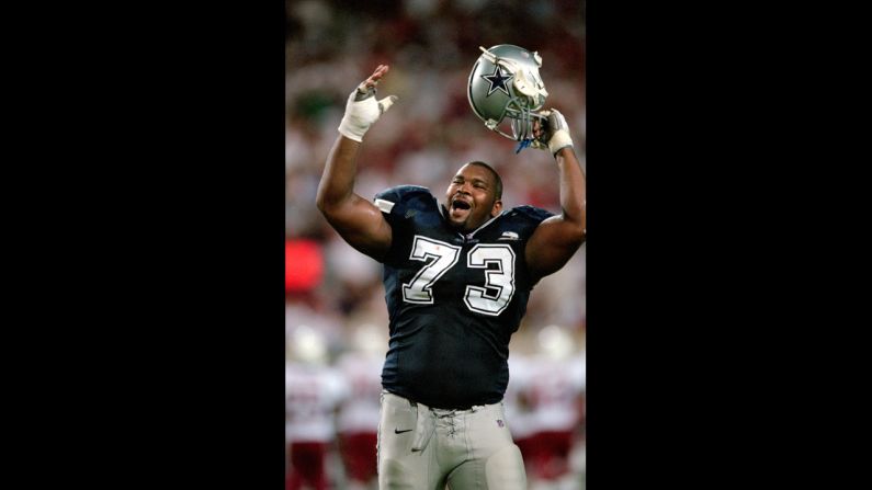 Larry Allen #73 of the Dallas Cowboys reacts on the field during a game against the Arizona Cardinals at the Sun Devil Stadium in Tempe, Arizona. The Cardinals defeated the Cowboys 32-31. Allen is one of seven players selected for the 2013 Pro Football Hall of Fame. (Another inductee, Curley Culp, a six-time Pro Bowl player for the Kansas City Chiefs, is not pictured in this gallery.)