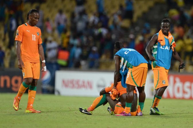The Ivory Coast's veteran captain Didier Drogba (left) had been hoping to win the continent's title for the first time.