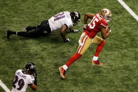 Michael Crabtree of the San Francisco 49ers runs into the end zone on a 31-yard touchdown reception in the third quarter.
