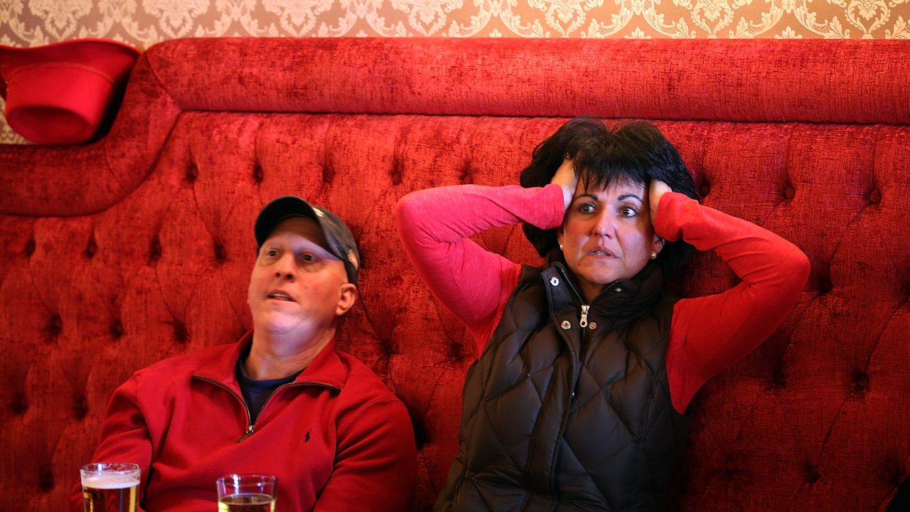 49er fans react as they watch Super Bowl XLVII at Gold Dust Lounge in San Francisco.