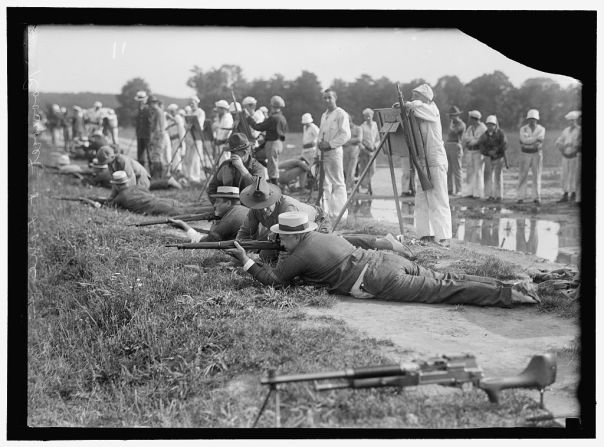 Franklin D. Roosevelt fires at the Marine Corps rifle range in Maryland in 1917.