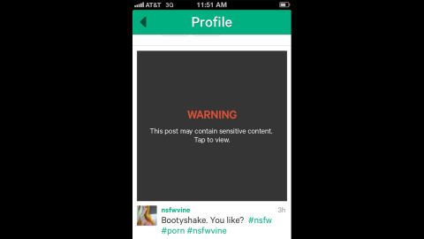 This warning screen pops up on Vine to alert users to content they may find offensive.