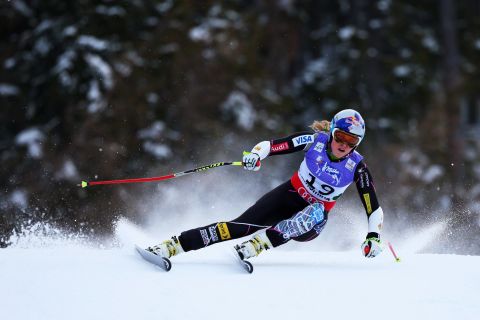 Vonn skis before crashing while competing on February 5.