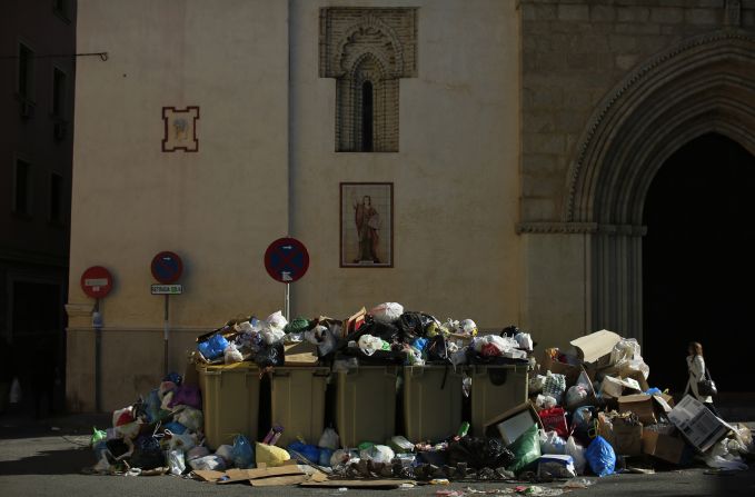 Trash piles up on February 5.