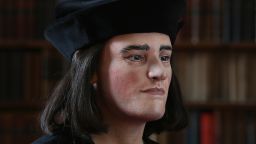A facial reconstruction of King Richard III is unveiled by the Richard III Society on February 5, 2013 in London, England.