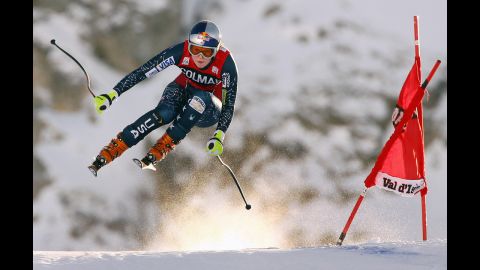 Kildow catches air during the women's downhill World Cup in Val d'Isere, France, on December 20, 2006.