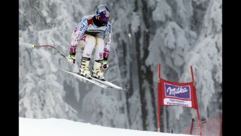 Vonn in action during the Audi FIS Alpine Ski World Cup women's downhill training on February 3, 2012, in Garmisch-Partenkirchen, Germany.