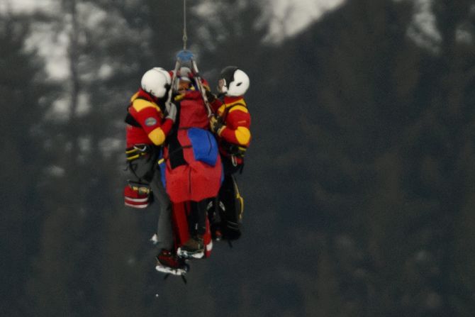 Vonn is airlifted on February 5.