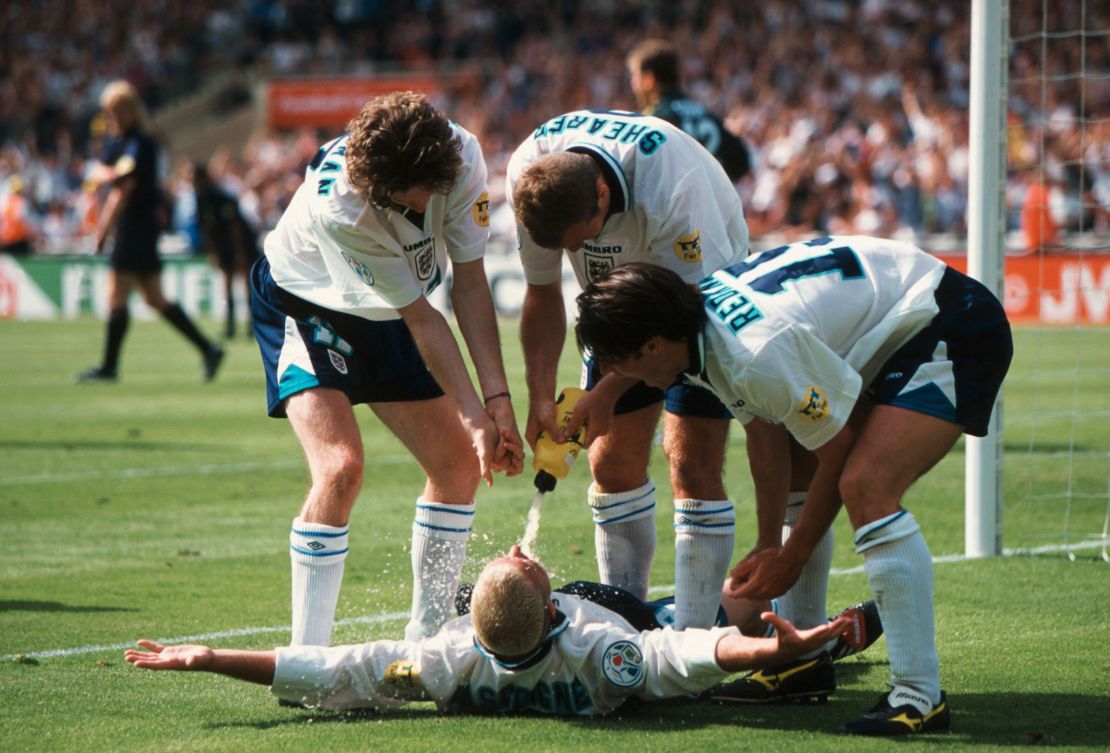 Gascoigne's celebrations after a famous goal against Scotland in Euro 96.