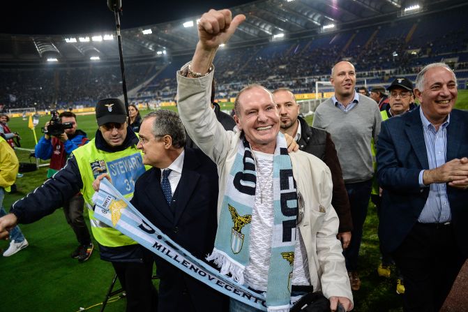 Paul Gascoigne was feted by Lazio fans when he returned to the Italian club for a fixture against another former club Tottenham last year.