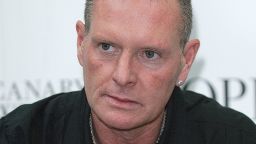 The strain shows on Paul Gascoigne's face at an event to publicize a book highlighting the best moments of his football career.