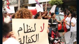 Migrant workers march in the streets of Beirut to protest racism in Lebanese society. Lebanon has about 200,000 migrant domestic workers, hailing from mostly African and Asian countries.