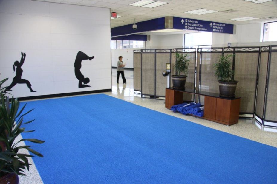 Dallas Fort Worth is hoping to become the "healthiest airport in the world". They have a yoga studio, where passengers can strike a pose between flights. 