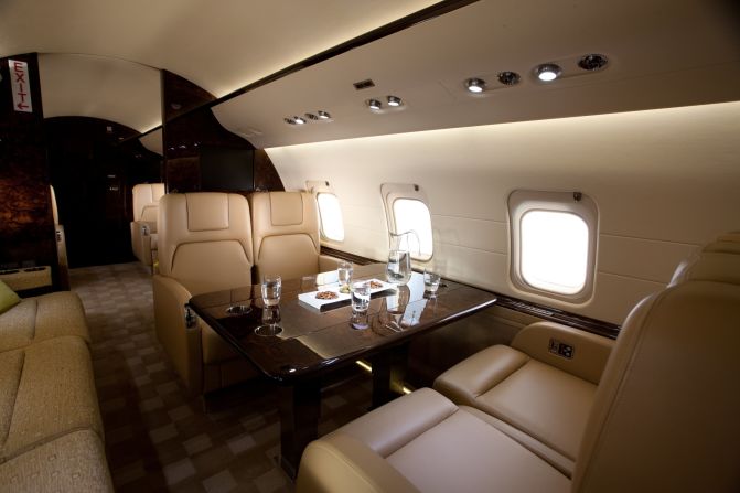 The Challenger 850 cabin includes a galley, front and rear lavatories, audio/video and in-flight mapping systems. Cabin height: 6.08 feet. Cabin length: 48.42 feet. Source: Bombardier