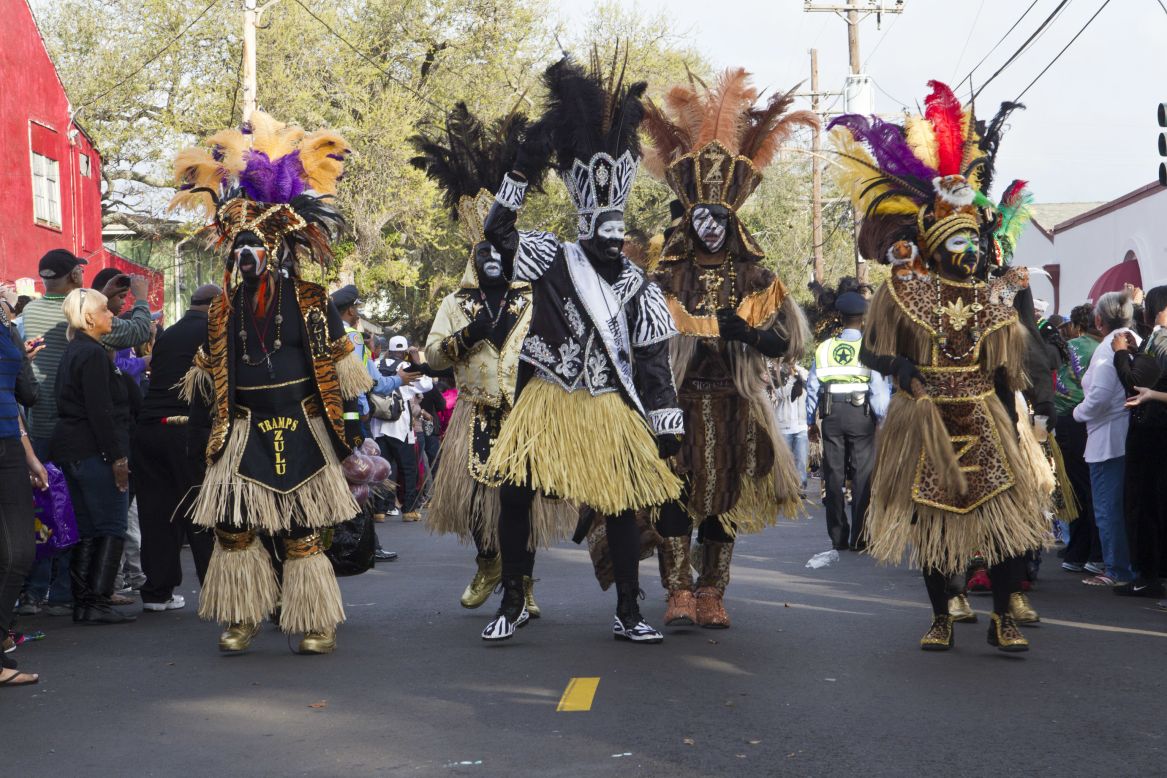Elaborate costumes and floats are planned all year long by the teams, or krewes, responsible for organizing the parades. Here the Krewe of Zulu rolls in a parade during 2012 Mardi Gras festivities. 