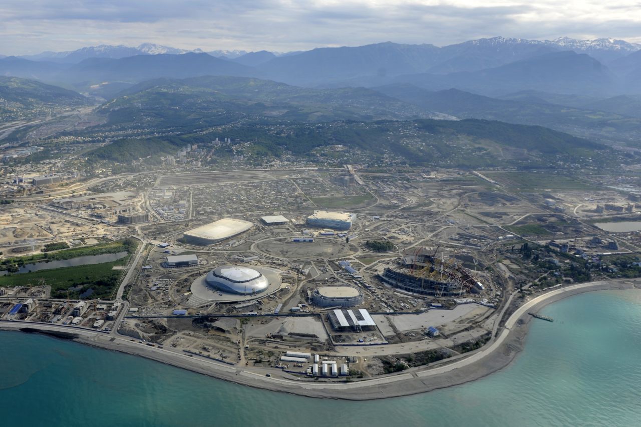This aerial picture taken on May 18, 2012, shows a general view of the construction area of the Olympic Park.