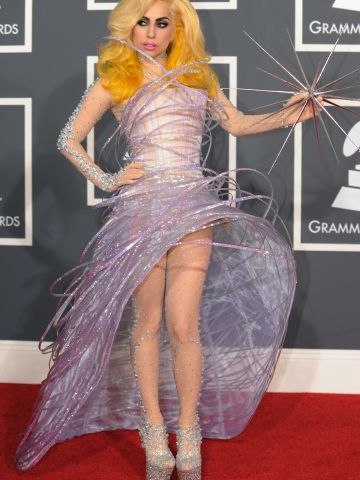Always one to make an entrance, Lady Gaga arrived at the 2010 Grammys wearing what has since been dubbed her space orbit dress.