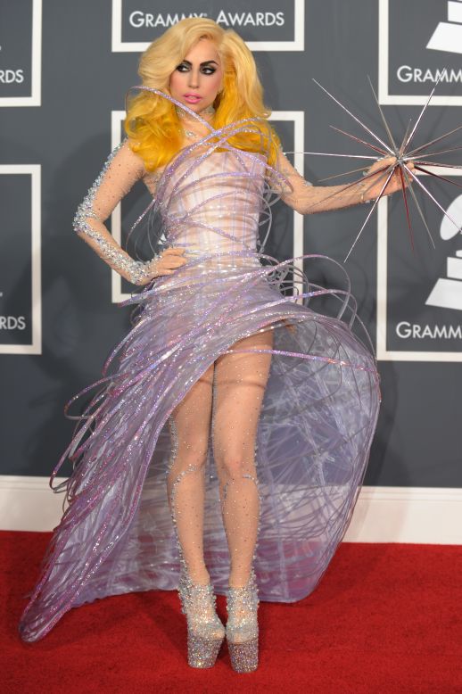 Always one to make an entrance, Lady Gaga arrived at the 2010 Grammys wearing what has since been dubbed her space orbit dress.