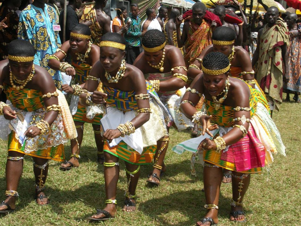 Women performing the Adowa, a traditional dance of the Ashanti people from Kumasi, Ghana's second largest city.