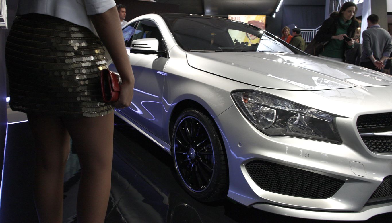 A new Mercedes-Benz is on display February 7. The luxury car company sponsors New York Fashion Week.