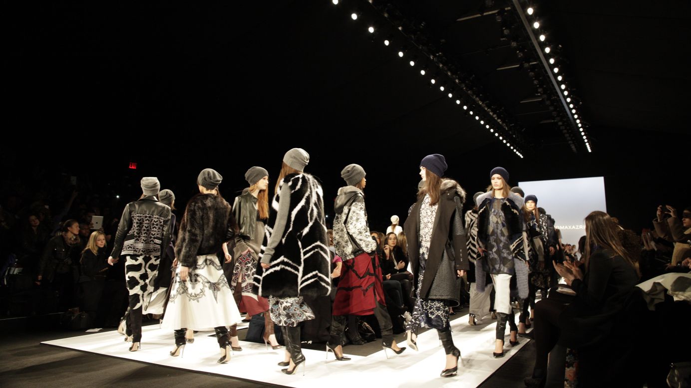 Models crowd the runway on February 6 to show off BCBG Max Azria's fall collection.