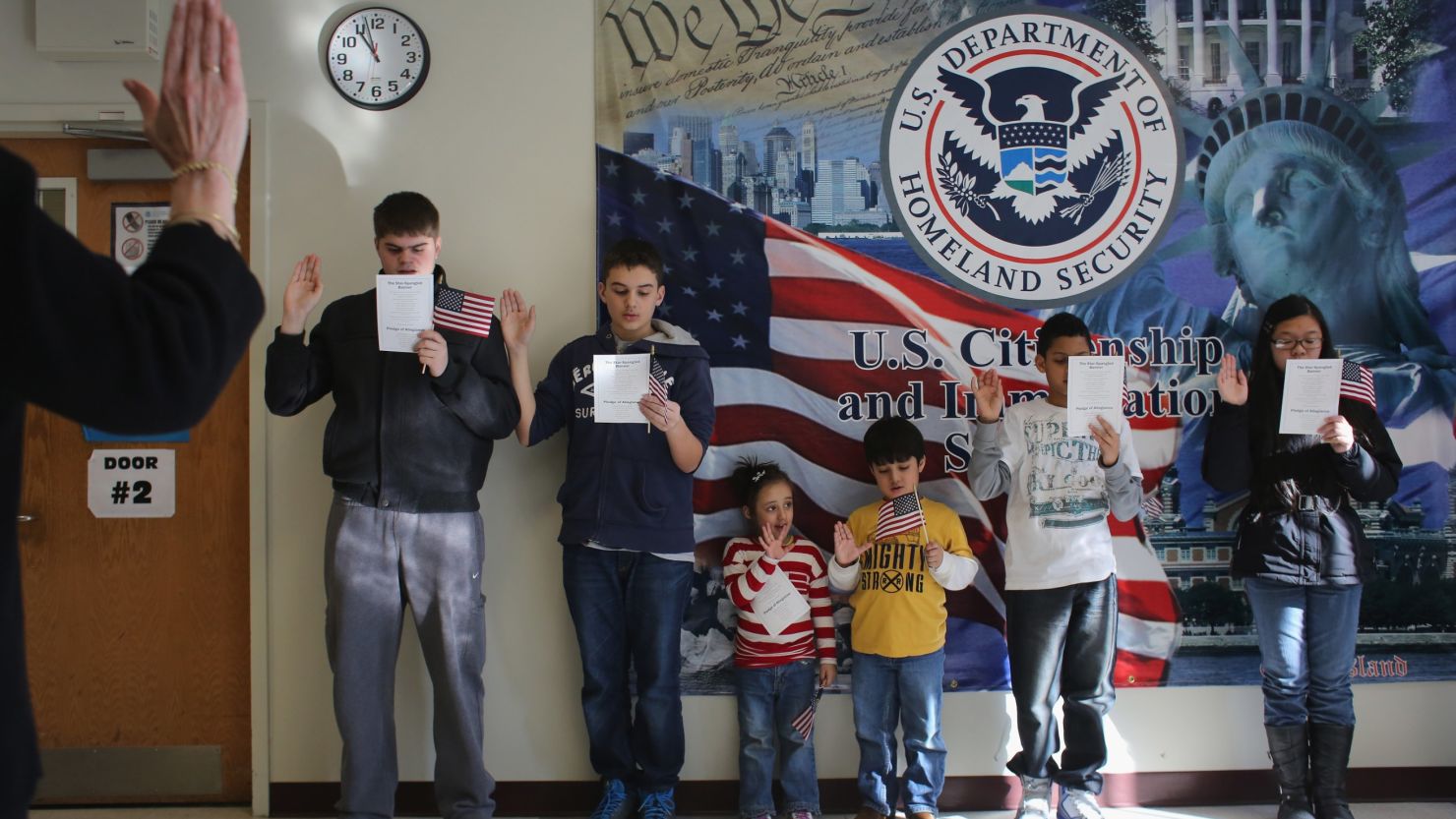Children of naturalized immigrants participate in a U.S. citizenship ceremony January 29 in New York. 
