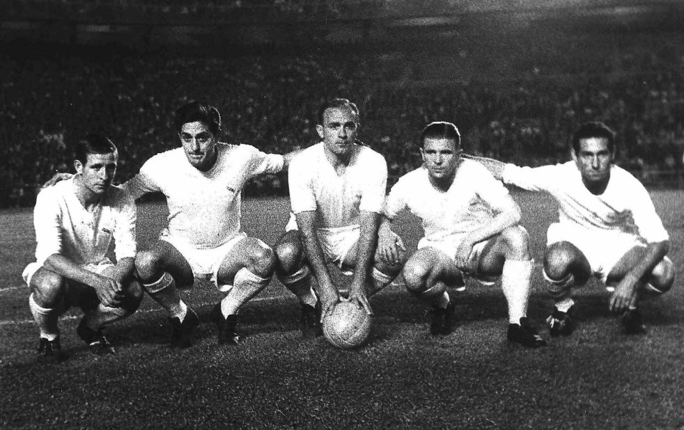 Real Madrid dominated European football during the 1950s by winning the competition five times in succession between 1955 and 1960. Hungarian star Ferenc Puskas joined the club in 1958 to link up with Di Stefano, Kopa, Gento and Rial to form one of the most exciting teams ever seen.