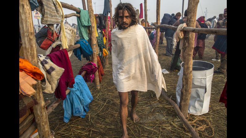 A Sadhu makes his way toward the banks of Sangam on January 15.