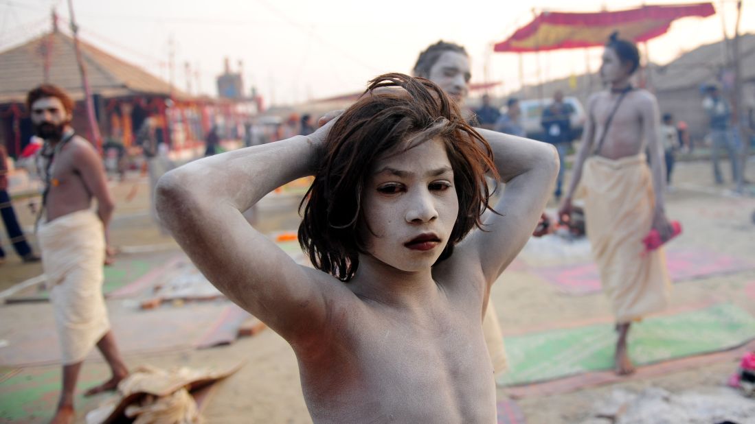 A Naga Sadhu reflects after performing evening rituals at the Akhara camp on January 29.