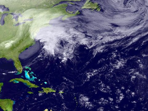 A satellite image released by the National Oceanic & Atmospheric Administration on February 8, shows a large storm over the Northeastern United States. 