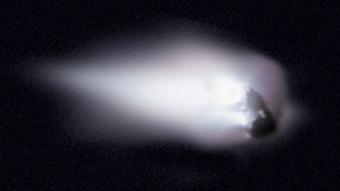 Halley's Comet left behind the debris responsible for the Orionids. This photo, taken by the European spacecraft Giotto in 1986, shows the comet's nucleus.