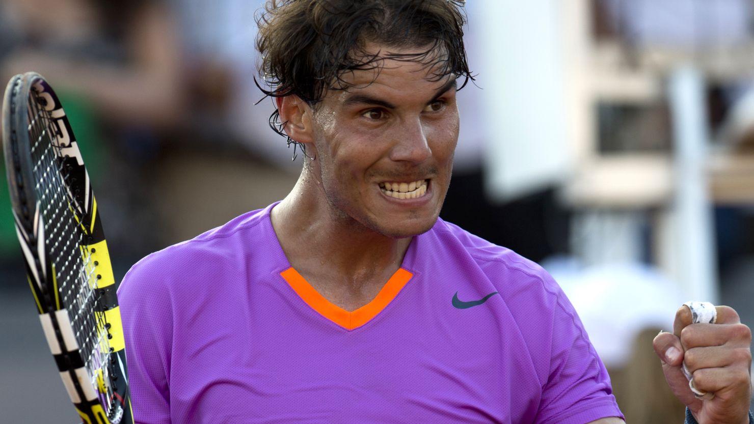 Spanish tennis star Rafael Nadal celebrates after winning his quarterfinal match in Vina del Mar.