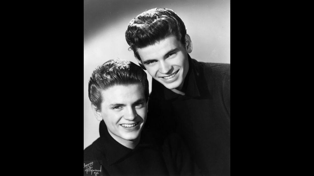 The Everly Brothers, Phil, left, and Don, were an influential, harmonizing pop duo who produced such iconic hits in the 1950s and 1960s as "Bye Bye Love" and "Wake Up Little Susie."   They were awarded the Grammy for Lifetime Achievement in 1997. They're shown here in 1955.