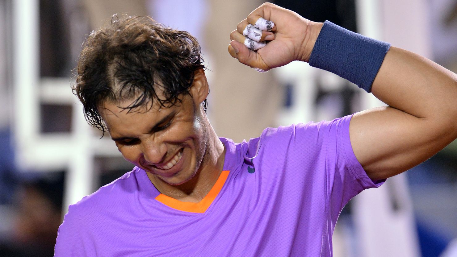Spanish tennis star Rafael Nadal celebrates his victory over France's Jeremy Chardy in Saturday's singles semifinal.