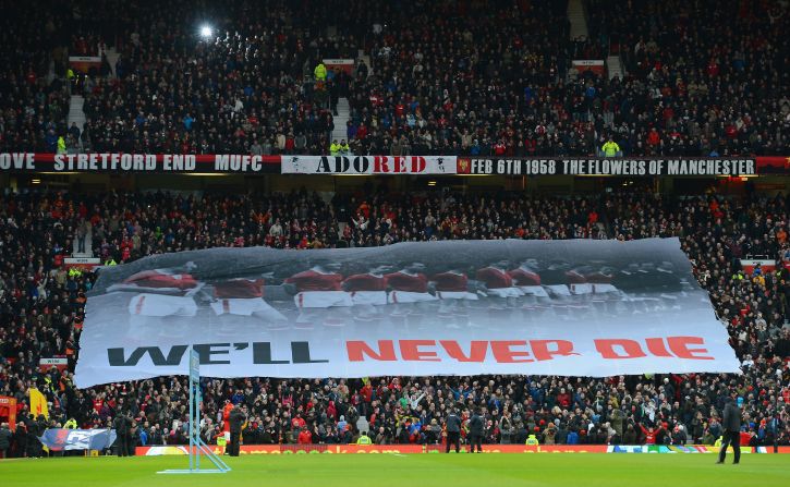 Before the match, United fans held aloft a banner honoring the victims of the 1958 Munich Air Disaster,which killed eight of the club's players among 23 dead.